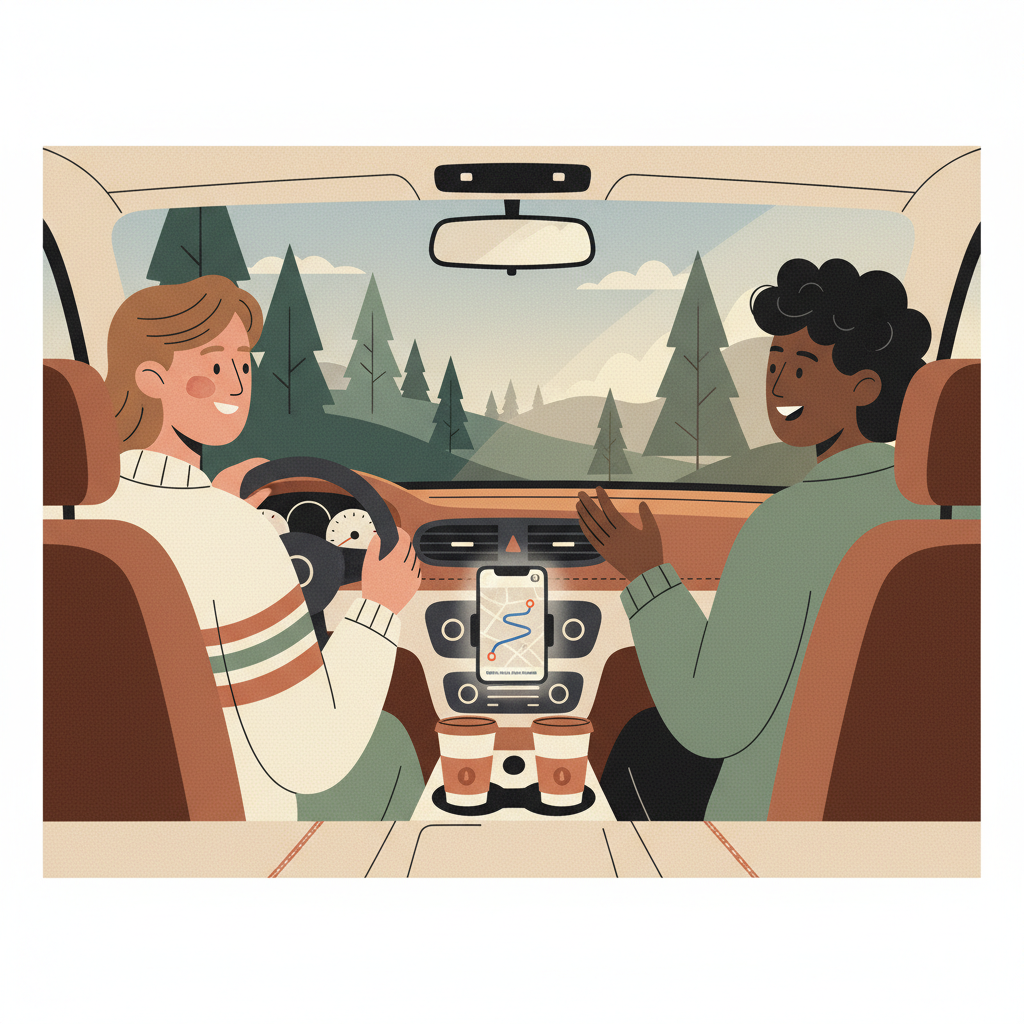 Two travelers sharing a ride through Swedish forests